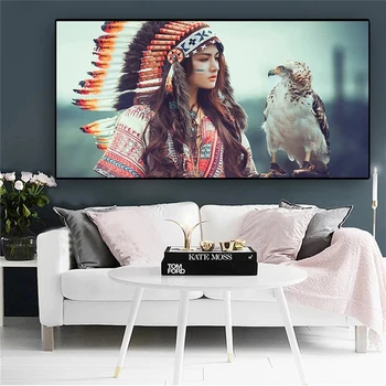 Indijski dekleta orel, platno | pintura e estampas plakati, retrato arte, da melisa, imagem da parede escandinava, par sala de estar